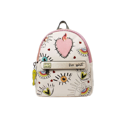 Mochila Pepe Moll Free Spirit - Diseño Artístico con Ojos y Corazones | Bolso Urbano Juvenil