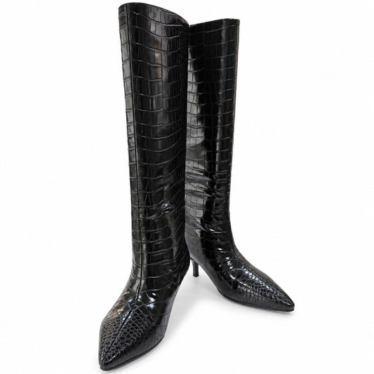 Botas Cayetano Jiménez 57011 negras efecto cocodrilo, vista en perspectiva