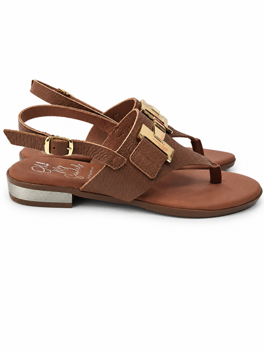 Sandalias de dedo Oh My Sandals Doya Roble 5860 con adorno dorado, vista lateral-par