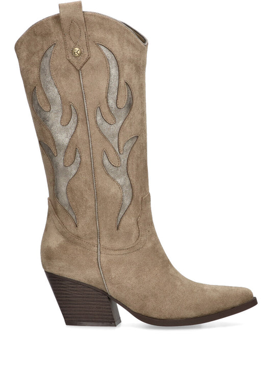 Botas Camperas de Mujer en Ante Beige - Estilo Western con Tacón Cubano