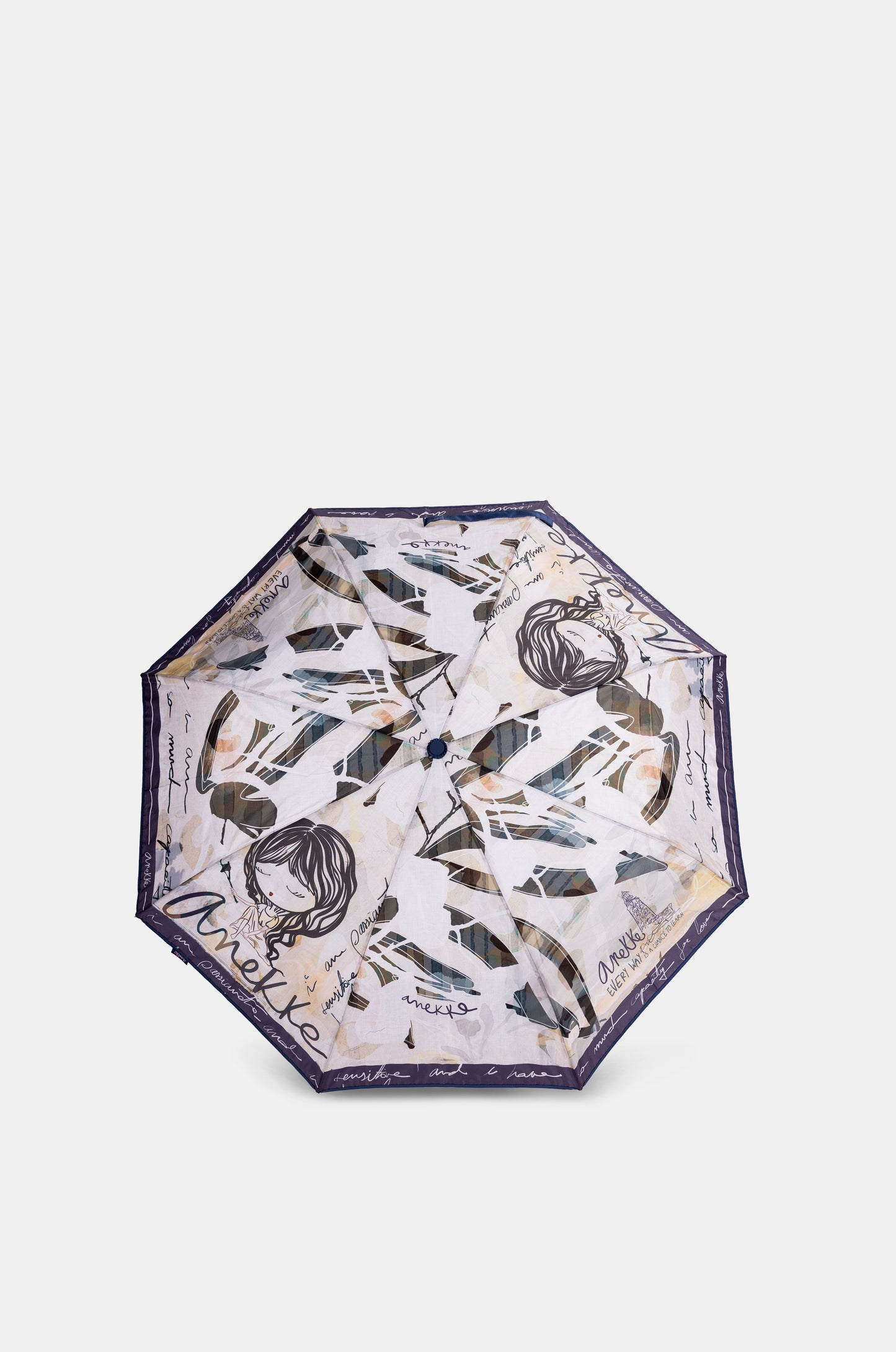 paraguas plegable automático de Anekke Evolution em tonos beige y azul marino