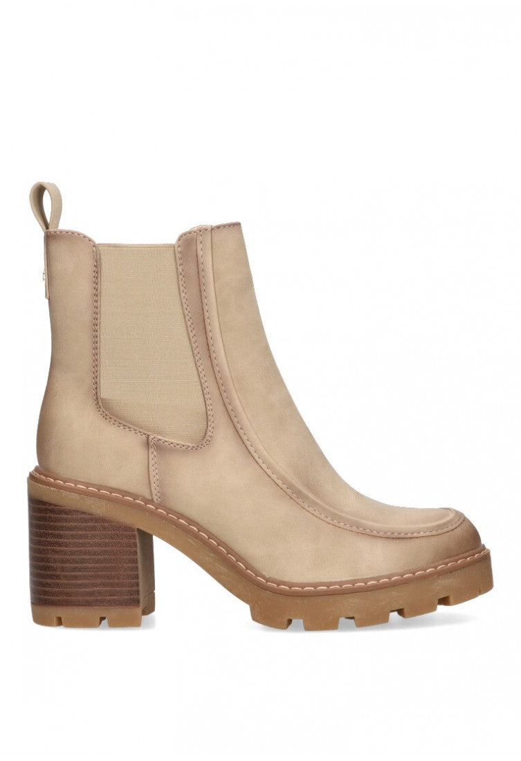 Botines Chelsea de mujer en beige con tacón grueso y suela antideslizante, ideales para un look casual y moderno