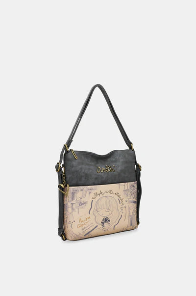 Bolso mediano Anekke Studio convertible en mochila, con bolsillos antirrobo y diseño artístico