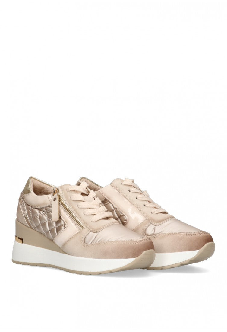 Zapatillas Deportivas Beige con Cuña y Cremallera Decorativa