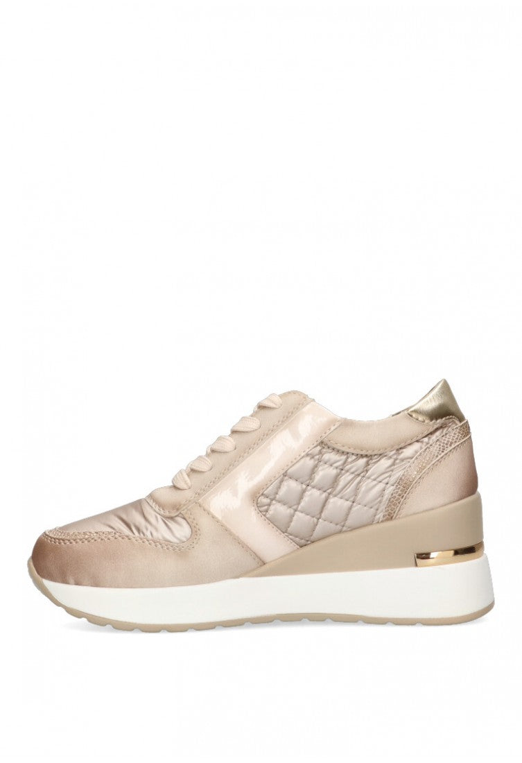 Zapatillas Deportivas Beige con Cuña y Cremallera Decorativa