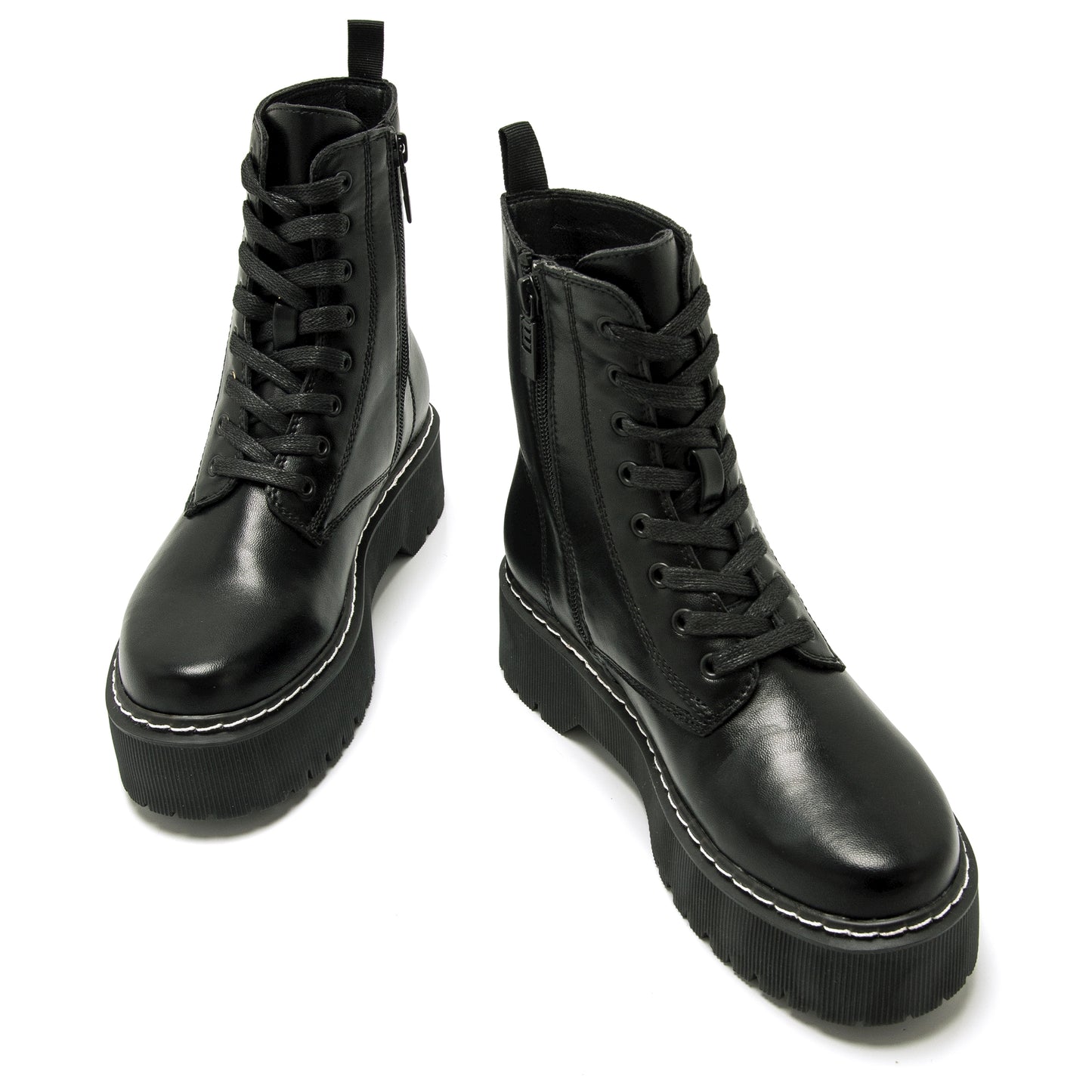 Mustang - Bota militar doble plataforma con cordones y cremallera