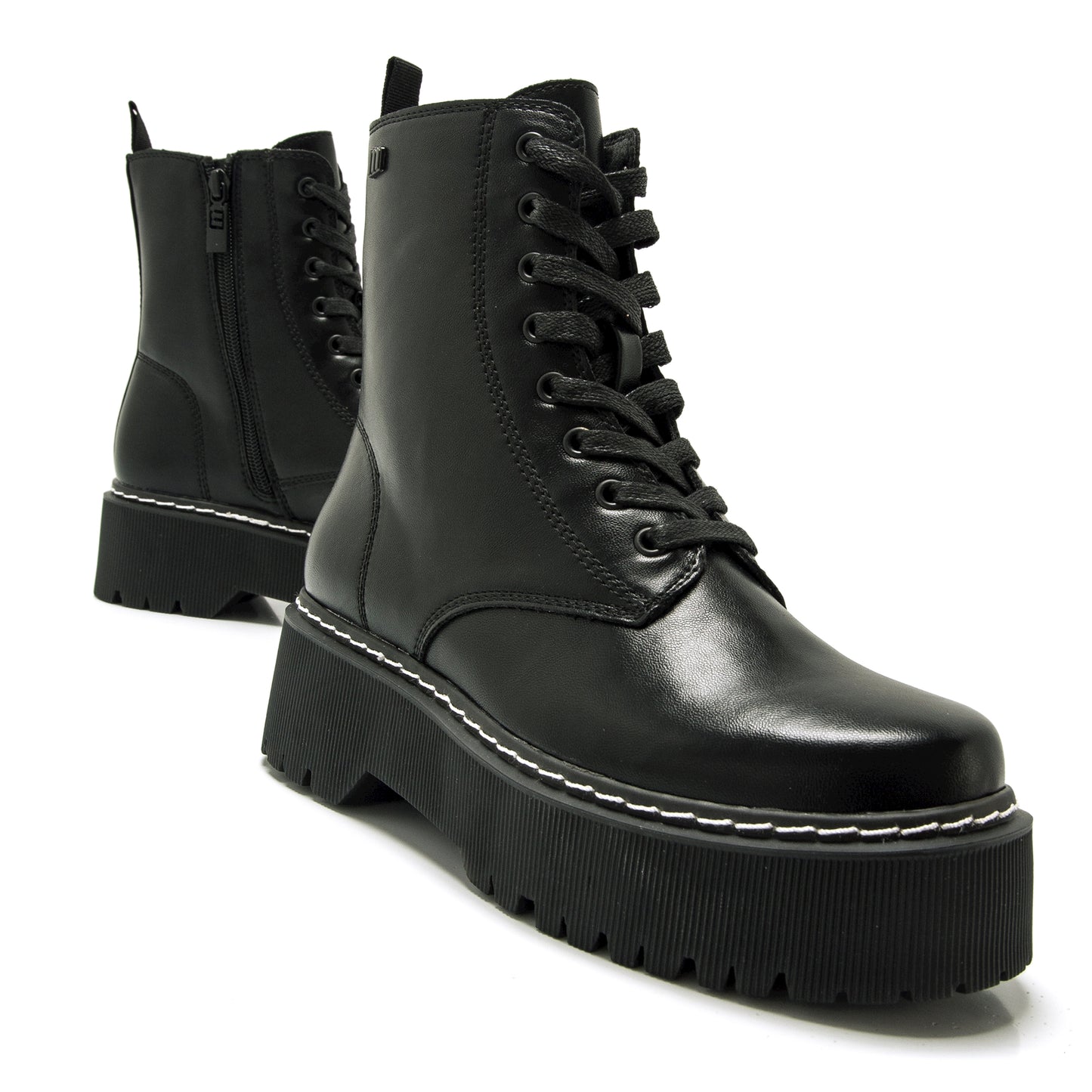 Mustang - Bota militar doble plataforma con cordones y cremallera