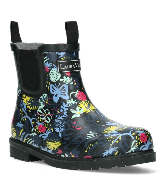 Botas de agua Laura Vita con estampado colorido y suela gruesa para terrenos difíciles.