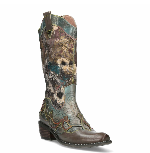 Botas Camperas Altas Laura Vita - Estilo Artesanal con Diseño Floral