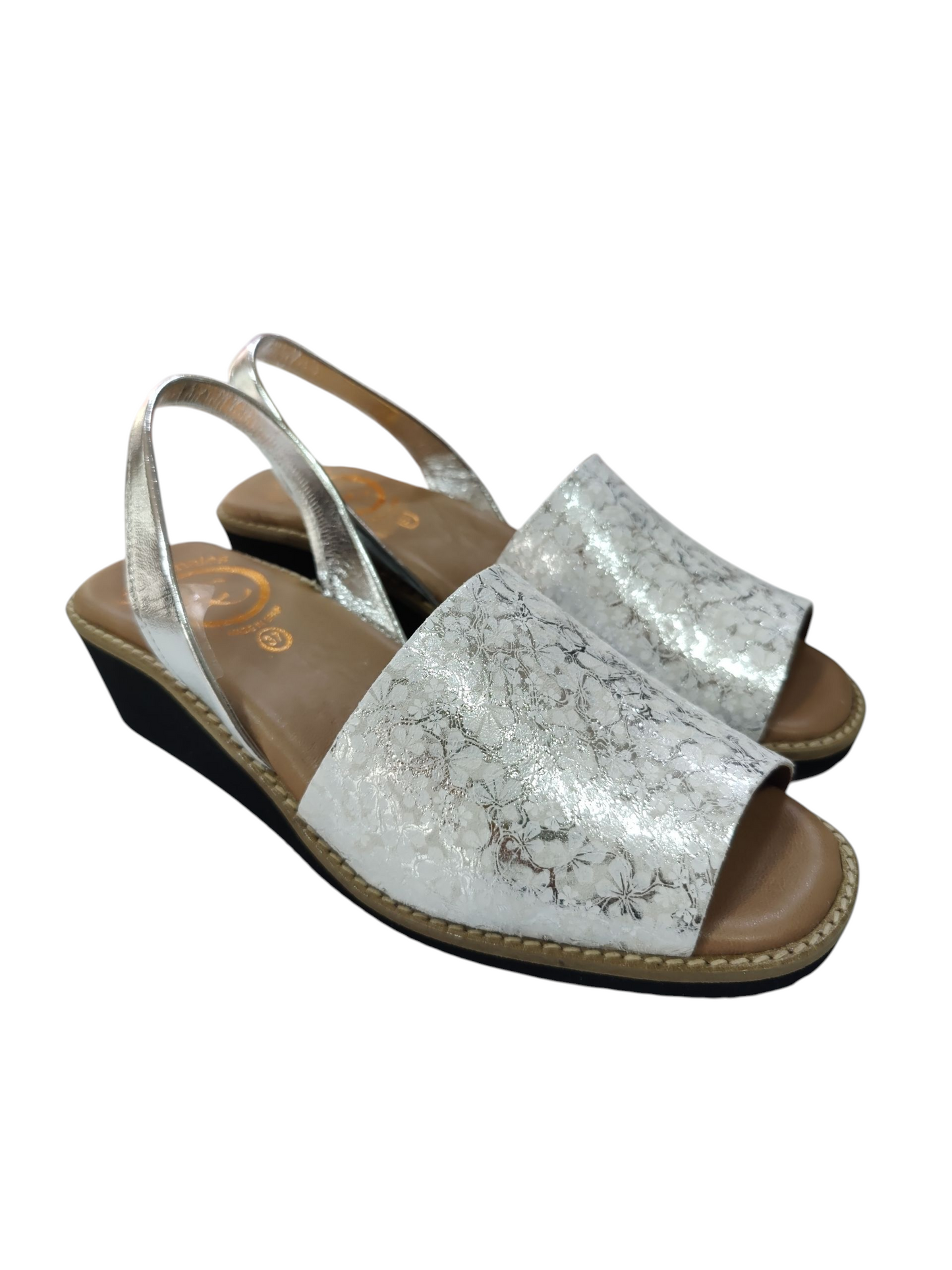 Menorquinas cuña plata/blanco