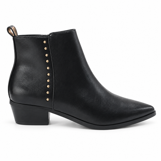 Botín campero Etika 110551 negro con tachuelas doradas, vista lateral exterior