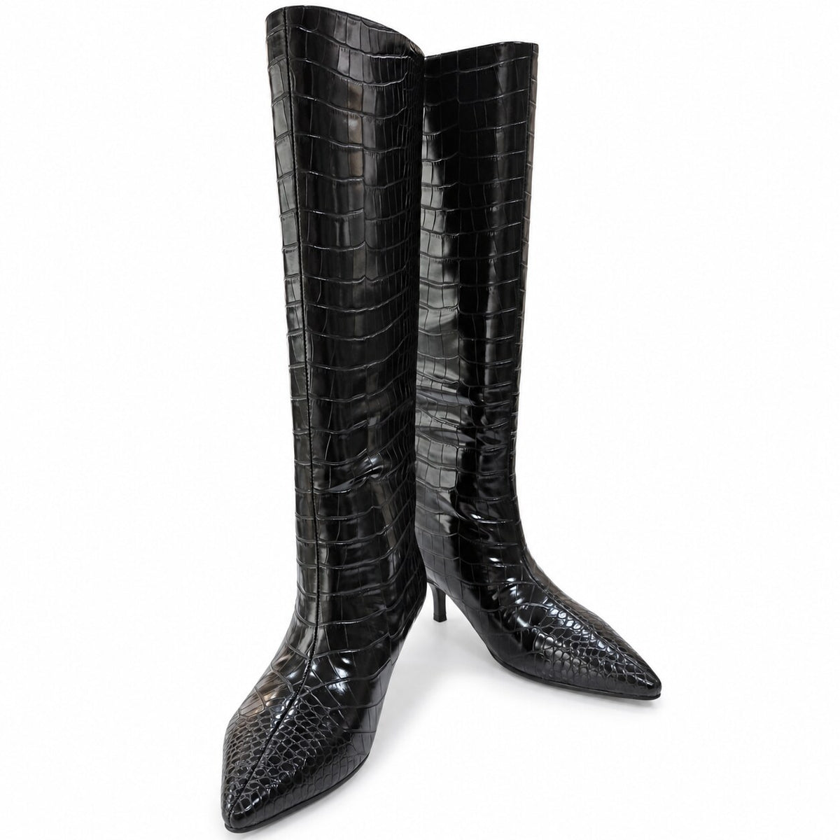 Botas Cayetano Jiménez 57011 negras efecto cocodrilo, vista en perspectiva