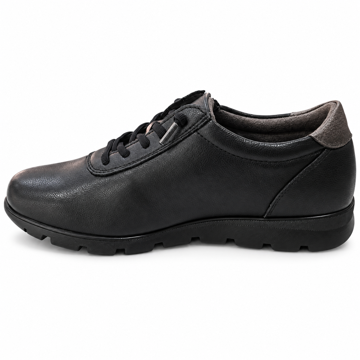 Zapatos de mujer Flexpies 1431 negros de piel con cremallera, vista lateral interior