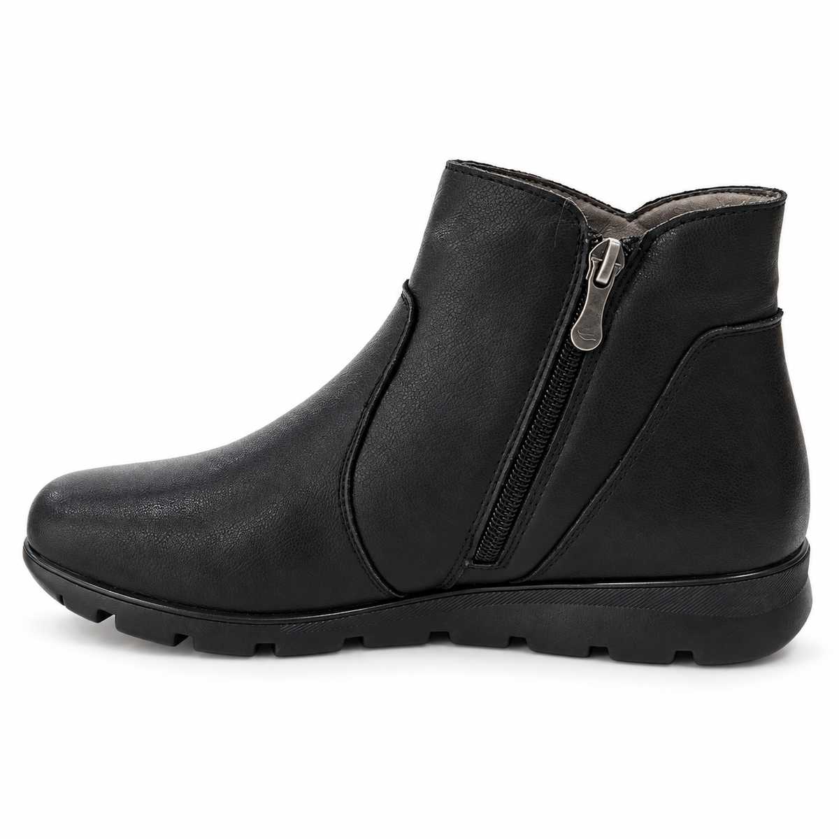 Botines de mujer Flexpies 1440 negros de piel, vista lateral con cremallera