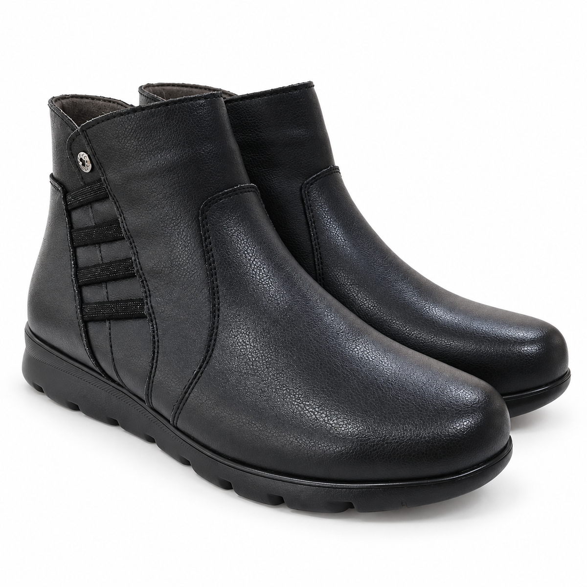 Botines de mujer Flexpies 1440 negros de piel, vista del par en tres cuartos