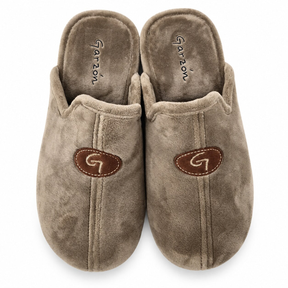 Zapatillas de casa Garzón 6101.247 visón con logo bordado, vista superior