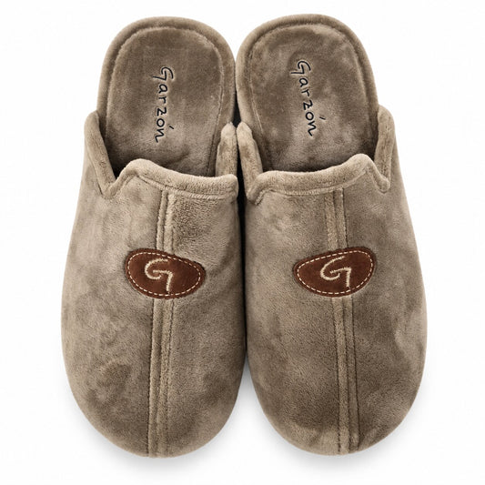 Zapatillas de casa Garzón 6101.247 visón con logo bordado, vista superior
