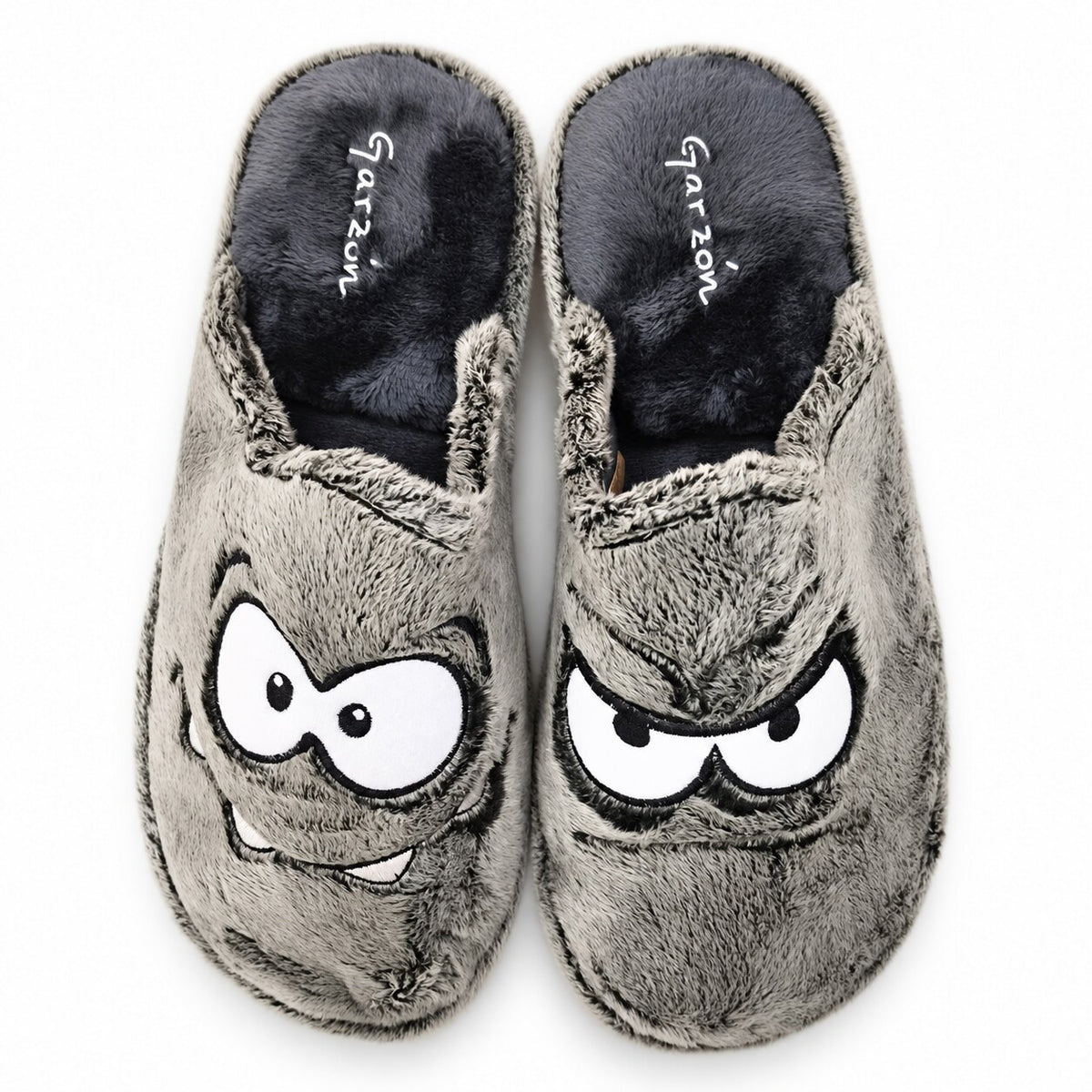 Zapatillas de casa Garzón P355.276 gris oscuro con caras bordadas, vista superior
