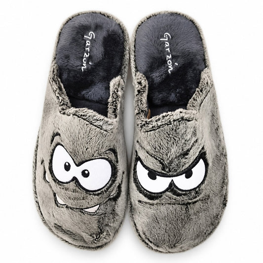 Zapatillas de casa Garzón P355.276 gris oscuro con caras bordadas, vista superior