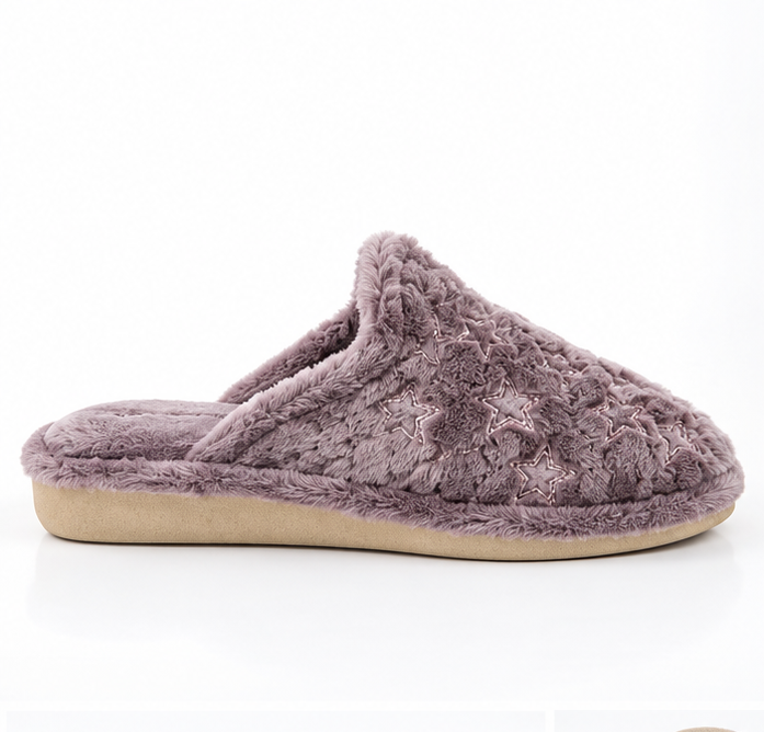 Vista lateral de zapatilla de casa Garzón P450.519 púrpura con cuña EVA