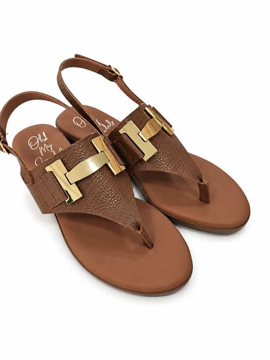 Sandalias de dedo Oh My Sandals Doya Roble 5860 con adorno dorado, vista frontal