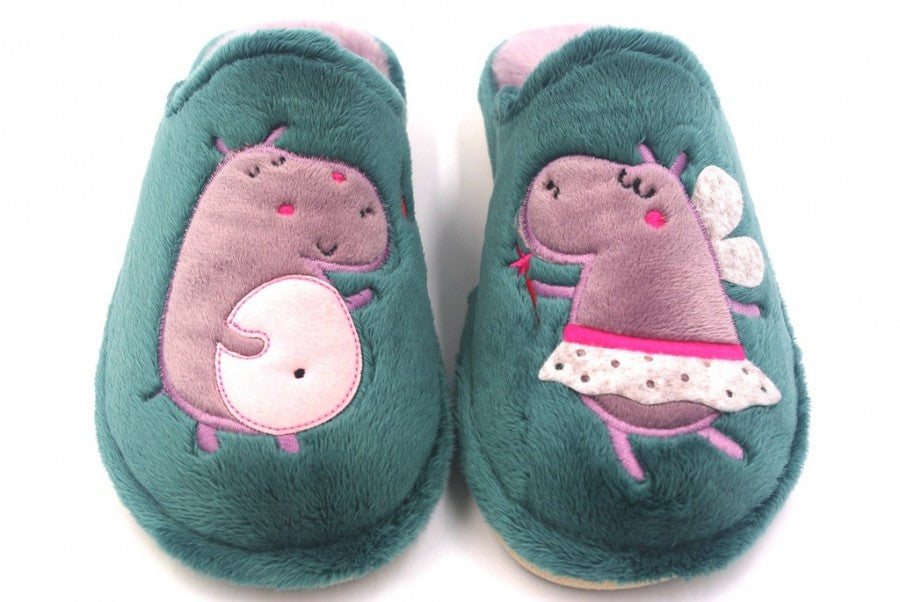 Hippopotamus slippers with parquet sole