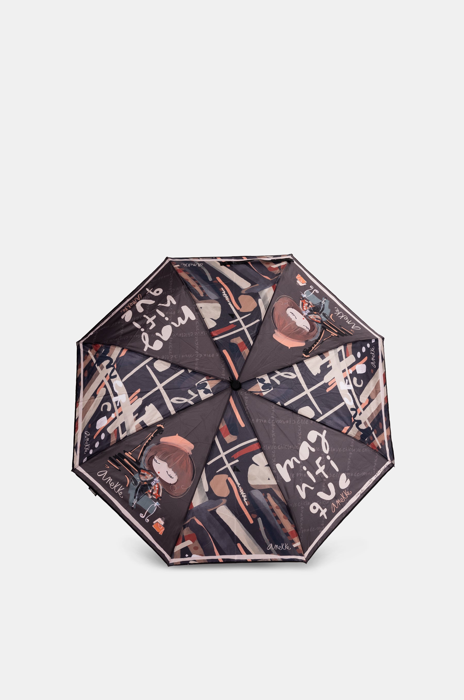 paraguas anekke plegable y automático tonos negro y burdeos de la colección mademoiselle Anekke 2025